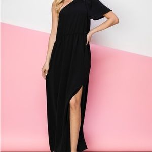 One Shoulder Black Maxi
